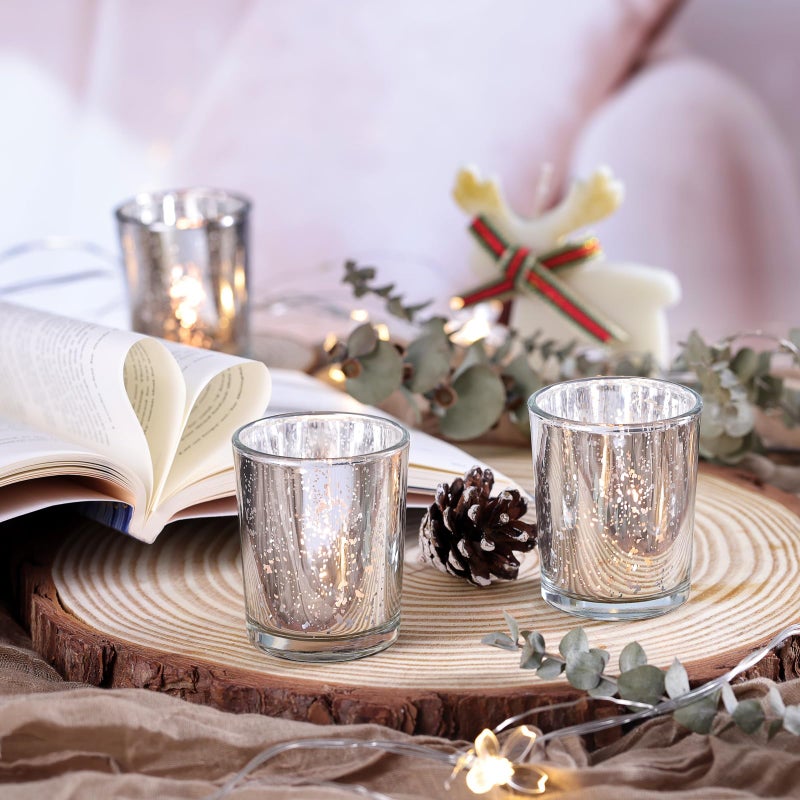 Volens Silver Votive Candle Holders, Mercury Glass Tealight Candle Holder Set of 12 for Wedding Decor and Home Decor - Image 3